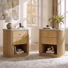 image:imageWLIVE Fluted Nightstand Set of 2 with Charging Station Mid Century Modern Wood Night Stand with Marble Top 2 Drawers OpenStorage End Table for Living Room Natural OakNatural Oak