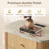 image:imageWLIVE Fluted Nightstand Set of 2 with Charging Station Mid Century Modern Wood Night Stand with Marble Top 2 Drawers OpenStorage End Table for Living Room WalnutNatural Oak
