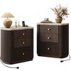 image:imageWLIVE Fluted Nightstand Set of 2 with Charging Station Mid Century Modern Wood Night Stand with Marble Top 2 Drawers OpenStorage End Table for Living Room WalnutWalnut