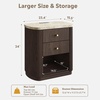 image:imageWLIVE Fluted Nightstand Set of 2 with Charging Station Mid Century Modern Wood Night Stand with Marble Top 2 Drawers OpenStorage End Table for Living Room Natural OakWalnut