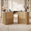 image:imageWLIVE Fluted Nightstand Set of 2 with Charging Station Mid Century Modern Wood Night Stand with Marble Top 2 Drawers OpenStorage End Table for Living Room Natural OakNatural Oak