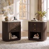 image:imageWLIVE Fluted Nightstand Set of 2 with Charging Station Mid Century Modern Wood Night Stand with Marble Top 2 Drawers OpenStorage End Table for Living Room WalnutWalnut