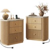image:imageWLIVE Fluted Nightstand Set of 2 with Charging Station Mid Century Modern Wood Night Stand with Marble Top 2 Drawers OpenStorage End Table for Living Room Natural OakNatural Oak