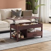 image:imageWLIVE Round Lift Top Coffee Table with Storage Shelf and Hidden Compartment Farmhouse Small Coffee Table with 2 Tier for Living Room and Home Office Rustic BrownEspresso