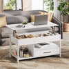 image:imageWLIVE Round Lift Top Coffee Table with Storage Shelf and Hidden Compartment Farmhouse Small Coffee Table with 2 Tier for Living Room and Home Office Rustic BrownWhite