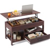 image:imageWLIVE Round Lift Top Coffee Table with Storage Shelf and Hidden Compartment Farmhouse Small Coffee Table with 2 Tier for Living Room and Home Office Rustic BrownEspresso