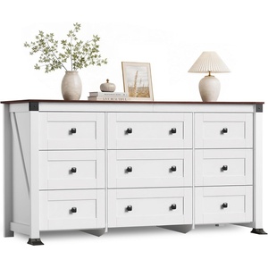 image:imageWLIVE Brown Dresser for Bedroom 9 Drawer Wooden Chest of Drawers with SGSTested AntiTip Design 62 Inch Wide Rustic Dresser TV Stand for Living Room Hallway and Closet Large Storage CabinetWhite