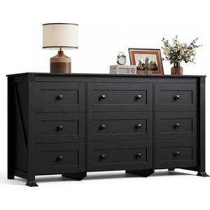 image:imageWLIVE Brown Dresser for Bedroom 9 Drawer Wooden Chest of Drawers with SGSTested AntiTip Design 62 Inch Wide Rustic Dresser TV Stand for Living Room Hallway and Closet Large Storage CabinetBlack