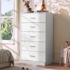 image:imageWLIVE 5 Drawer Black Dresser for Bedroom Unique AntiTip Structure Wood Chest of Drawers with Mental Handles Tall Storage Organizer Cabinet for Living Room Hallway Closet HomeWhite