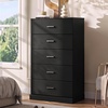 image:imageWLIVE 5 Drawer Black Dresser for Bedroom Unique AntiTip Structure Wood Chest of Drawers with Mental Handles Tall Storage Organizer Cabinet for Living Room Hallway Closet HomeBlack
