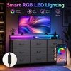 image:imageWLIVE Grey Dresser TV Stand for 45 50 55 inch TV Entertainment Center with LED Lights amp Charging Station TV Media Console Table with 9 Fabric Drawers and Open Shelves for Living Room Dark GreyDark Grey