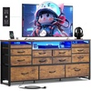 image:imageWLIVE Grey Dresser TV Stand for 45 50 55 inch TV Entertainment Center with LED Lights amp Charging Station TV Media Console Table with 9 Fabric Drawers and Open Shelves for Living Room Dark GreyRustic Brown