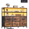 image:imageWLIVE Grey Dresser TV Stand for 45 50 55 inch TV Entertainment Center with LED Lights amp Charging Station TV Media Console Table with 9 Fabric Drawers and Open Shelves for Living Room Dark GreyRustic Brown