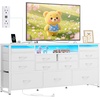 image:imageWLIVE Grey Dresser TV Stand for 45 50 55 inch TV Entertainment Center with LED Lights amp Charging Station TV Media Console Table with 9 Fabric Drawers and Open Shelves for Living Room Dark GreyWhite