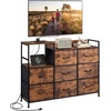 image:imageWLIVE Grey Dresser TV Stand for 45 50 55 inch TV Entertainment Center with LED Lights amp Charging Station TV Media Console Table with 9 Fabric Drawers and Open Shelves for Living Room Dark GreyRustic Brown