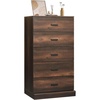 image:imageWLIVE 5 Drawer Black Dresser for Bedroom Unique AntiTip Structure Wood Chest of Drawers with Mental Handles Tall Storage Organizer Cabinet for Living Room Hallway Closet HomeRustic Brown