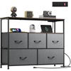 image:imageWLIVE Grey Dresser TV Stand for 45 50 55 inch TV Entertainment Center with LED Lights amp Charging Station TV Media Console Table with 9 Fabric Drawers and Open Shelves for Living Room Dark GreyDark Grey