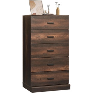 image:imageWLIVE 5 Drawer Black Dresser for Bedroom Unique AntiTip Structure Wood Chest of Drawers with Mental Handles Tall Storage Organizer Cabinet for Living Room Hallway Closet HomeRustic Brown