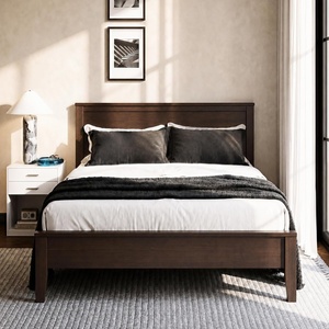 image:imageWLIVE Full Size Bed Frame with Tall Headboard Pine Solid Wood Platfrom  Wooden Slats Support No Box Spring Needed Easy Assembly NoiseFree MidCentury Modern Style Adjustable Level Feet BrownQueen