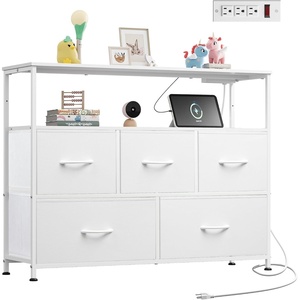 image:imageWLIVE Grey Dresser TV Stand for 45 50 55 inch TV Entertainment Center with LED Lights amp Charging Station TV Media Console Table with 9 Fabric Drawers and Open Shelves for Living Room Dark GreyWhite