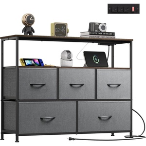 image:imageWLIVE Grey Dresser TV Stand for 45 50 55 inch TV Entertainment Center with LED Lights amp Charging Station TV Media Console Table with 9 Fabric Drawers and Open Shelves for Living Room Dark GreyDark Grey