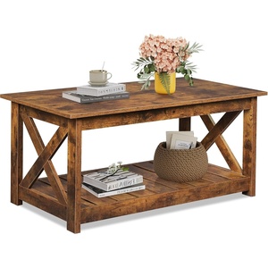 image:imageWLIVE 2Tier Coffee Table with XShape Frame Classic WhiteClassic Brown