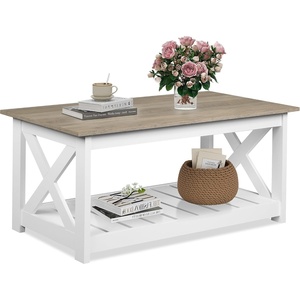 image:imageWLIVE 2Tier Coffee Table with XShape Frame Classic WhiteClassic White
